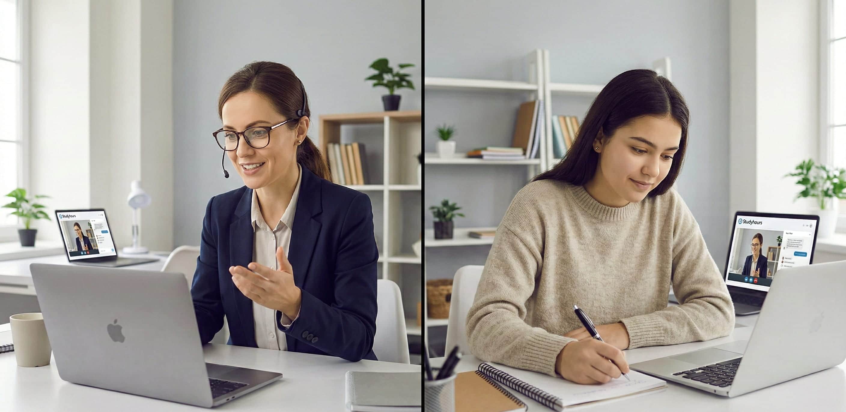 Student and tutor in a focused online learning session